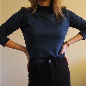 Lovely Navy Blue Mock-Turtleneck Top